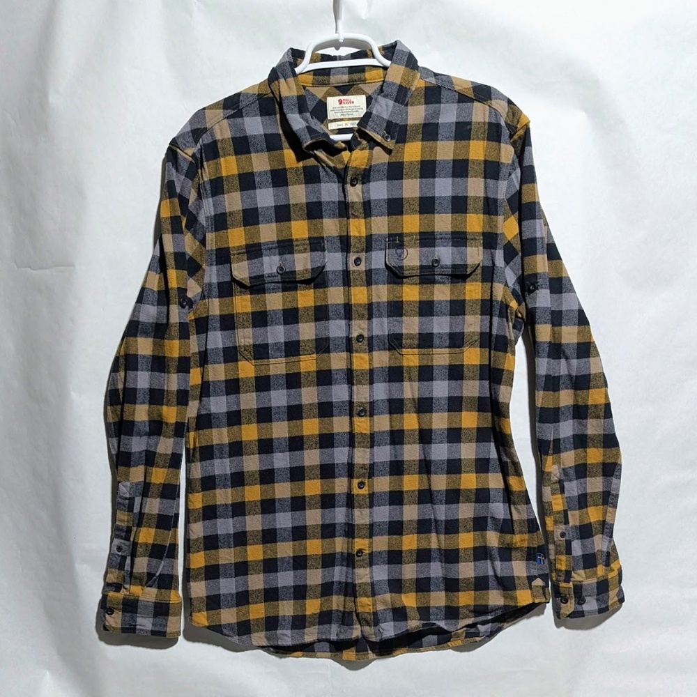 Fjallraven Skog Black/Gold/Gray XL Slim fit Button up Shirt 100% Cotton